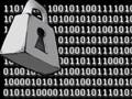 A black rectangle filled with binary code in white.  A cartoonish lock floats in the upper left hand corner.