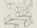 A pencil drawing of a double helix.