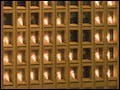 Photo of a model of the Green Building at MIT, illuminated with a version of a Tetris game.