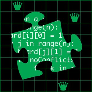 A puzzle piece overlaid with Python code on a chess board.