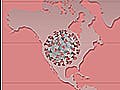 Graphic of world map with COVID image overlay