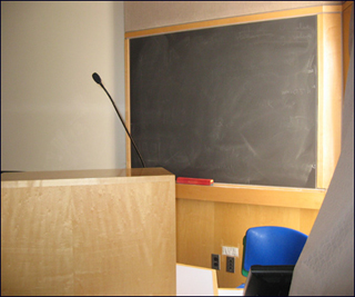 Photograph of classroom lectern.