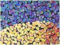A sequence of dots in a variety of color that look like grains of sand.