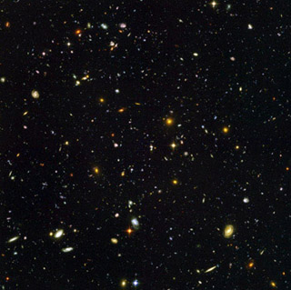 An image of several hundred distant galaxies.