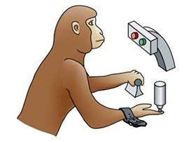 Cartoon of a monkey performing a memory task and 10 graphs depicting the data.