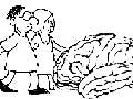 A black and white cartoon sketch of a man and woman walking next a brain, pulling a wagon containing a watch, a ruler and a calculator.