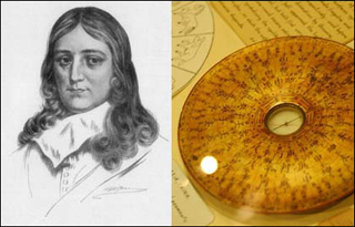 Left: drawing of John Milton. Right: a circular Chinese artefact.