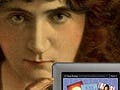 An illustrated image of Blanche Walsh, as Juliet from Romeo and Juliet, holding a Nook color.