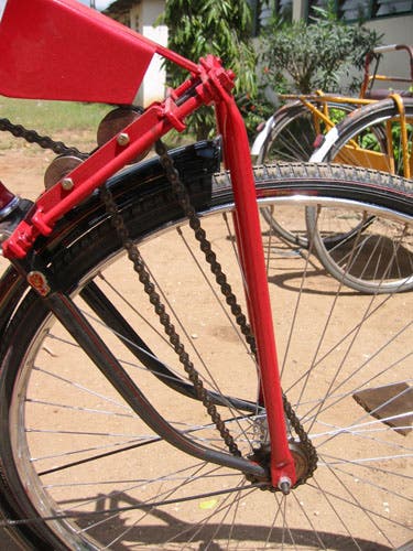 Closeup photo of a trike.