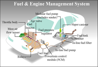 Fuel and engine management system diagram.