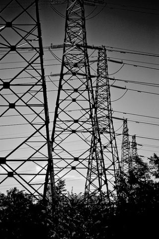 Photograph of electric power transmission lines.