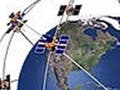 Diagram of global network of satellites around the earth.