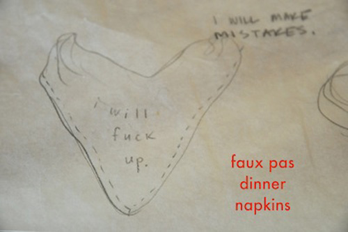 Drawing of ‘faux pas dinner napkin’ concept. 