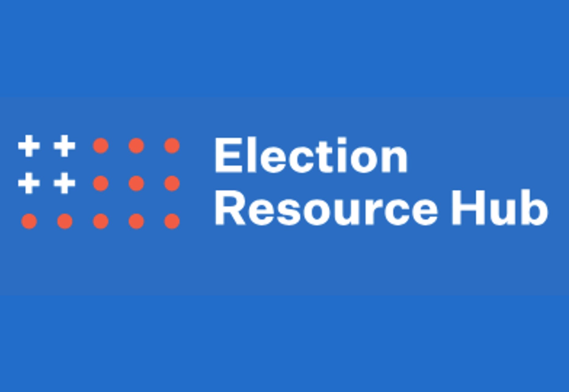 The logo of the Election Resource Hub. In front of a blue background it reads "Election Resource Hub". Next to that is a stylized American Flag. 