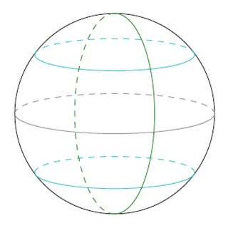 A circle with latitude lines and longitude lines inside.