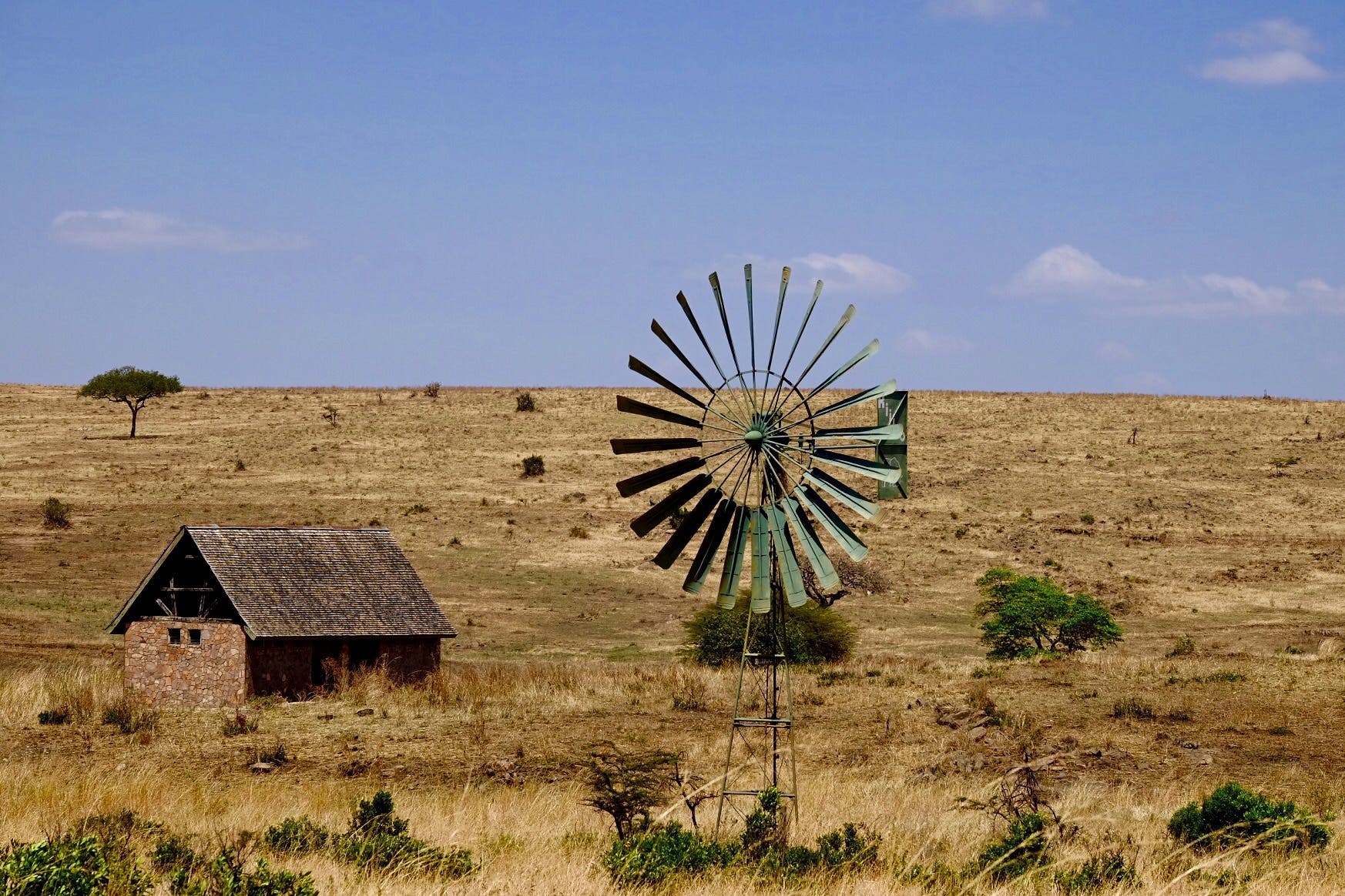Image of a windmill in the plains in Africa.