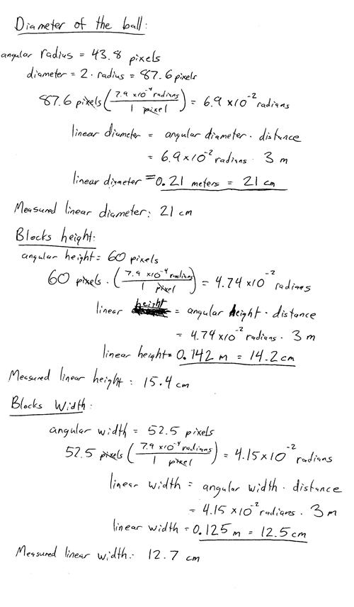 Handwritten notes on linear size. 