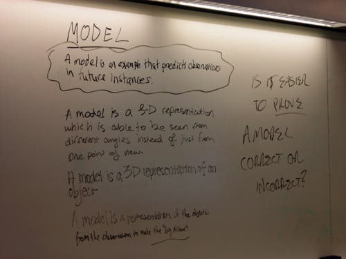 Handwritten whiteboard notes about model definitions
