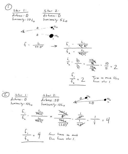 Handwritten notes comparing star flux