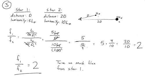 Handwritten notes comparing star flux. 