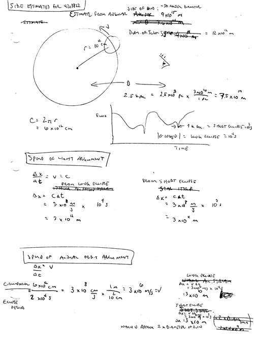 Handwritten notes about x-ray binary size