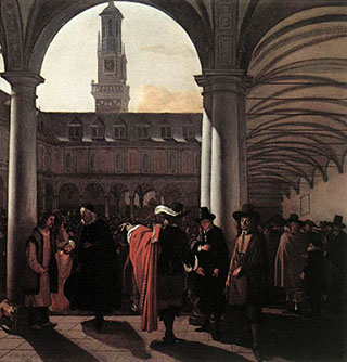 A painting of a courtyard known as the "Old Exchange" in Amsterdam.
