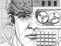 A strange collage of a doctor, a human brain, a stethoscope, a old reel-to-reel computer with a paper tape output coming from his neck.
