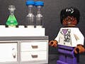 Chemistry equipment and a female African-American scientist are depicted in a Lego® set. 